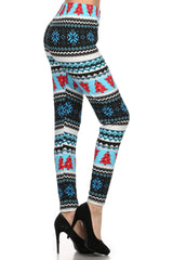 Blue Snowflake Trees Design Leggings leggings- Niobe Clothing