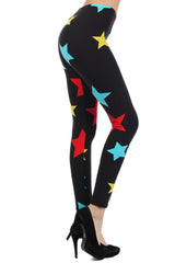 Niobe Clothing Black Multi Stars Graphic Print Lined Leggings - leggings