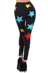Niobe Clothing Black Multi Stars Graphic Print Lined Leggings - leggings