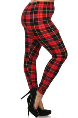 Red Plaid Design Leggings (Plus Size) leggings- Niobe Clothing