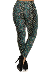 Niobe Clothing Teal Zig Zag Design Plus Size Leggings - leggings