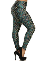 Niobe Clothing Teal Zig Zag Design Plus Size Leggings - leggings