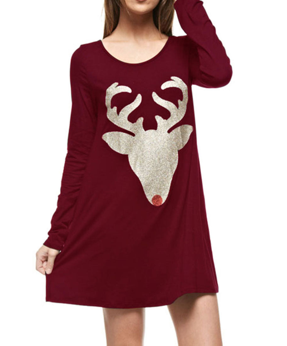 Niobe Clothing Reindeer Antler Glitter Long Sleeve Tunic - Overshirts f_dresses