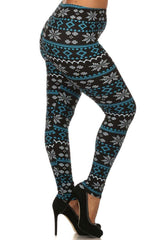 Niobe Clothing Teal Pixel Snowflakes Design Plus Size Leggings - leggings