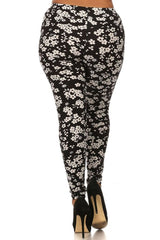 Niobe Clothing Black White Flowers Design Plus Size Leggings - leggings