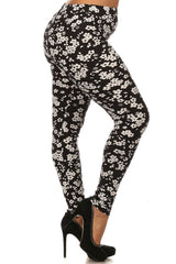 Niobe Clothing Black White Flowers Design Plus Size Leggings - leggings