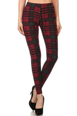 Black Red Multi Plaid Design Leggings leggings- Niobe Clothing