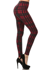 Black Red Multi Plaid Design Leggings leggings- Niobe Clothing