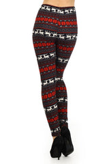 Black Red Reindeer Snowflake Design Leggings leggings- Niobe Clothing