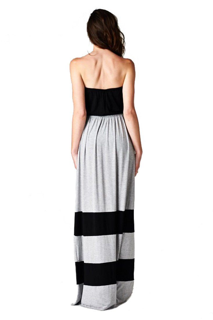 Niobe Clothing Strapless Colorblock Black Grey Tube Top Maxi Dress - f_dresses