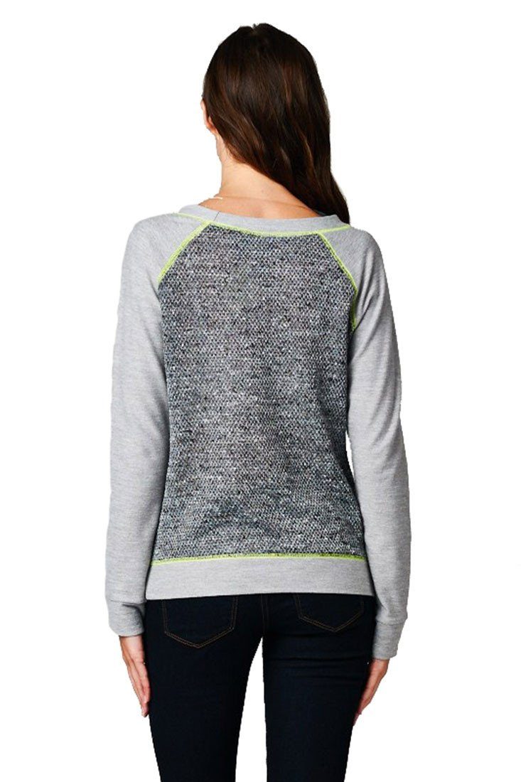 Niobe Clothing French Terry Long Sleeve Neon Accent Shirt Top (Grey) - Tops