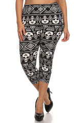 Niobe Clothing Black White Skull Design Plus Size Capri Leggings - leggings