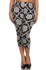 Niobe Clothing Damask Design Plus Size Capri Leggings - leggings