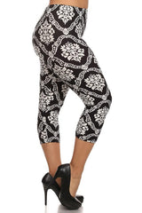 Niobe Clothing Damask Design Plus Size Capri Leggings - leggings