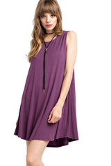 Mitto Shop Bamboo Fiber Knit Sleeveless T-shirt Dress (Violet) - dress
