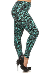 Niobe Clothing Teal Swirls Design Plus Size Leggings - leggings