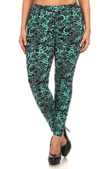 Niobe Clothing Teal Swirls Design Plus Size Leggings - leggings