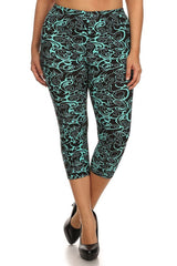 Niobe Clothing Teal Swirls Design Plus Size Capri Leggings - leggings