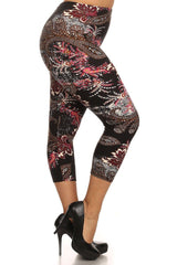 Paisley Design Plus Size Capri Leggings leggings- Niobe Clothing
