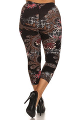 Paisley Design Plus Size Capri Leggings leggings- Niobe Clothing