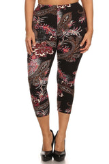 Paisley Design Plus Size Capri Leggings leggings- Niobe Clothing