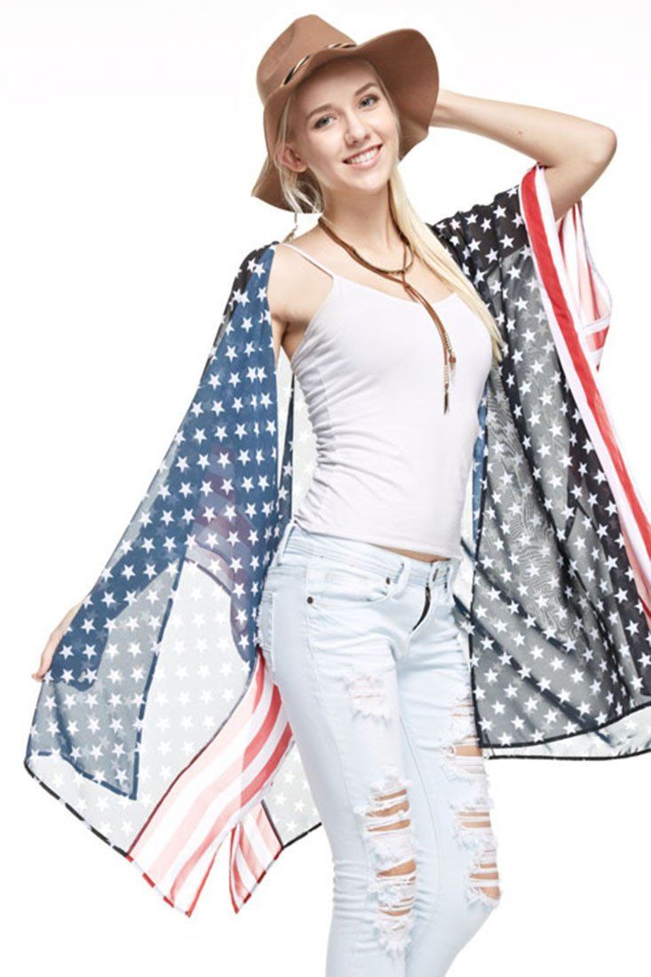 Niobe Clothing Stars & Stripes Sheer Kimono Cardigan Cover Up - f_outerwear