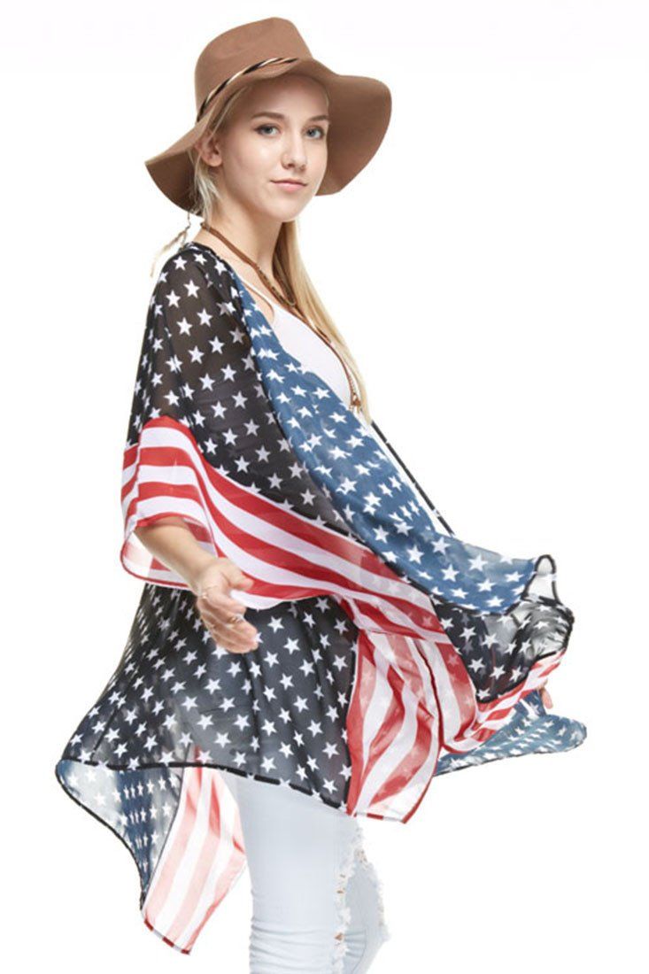 Niobe Clothing Stars & Stripes Sheer Kimono Cardigan Cover Up - f_outerwear