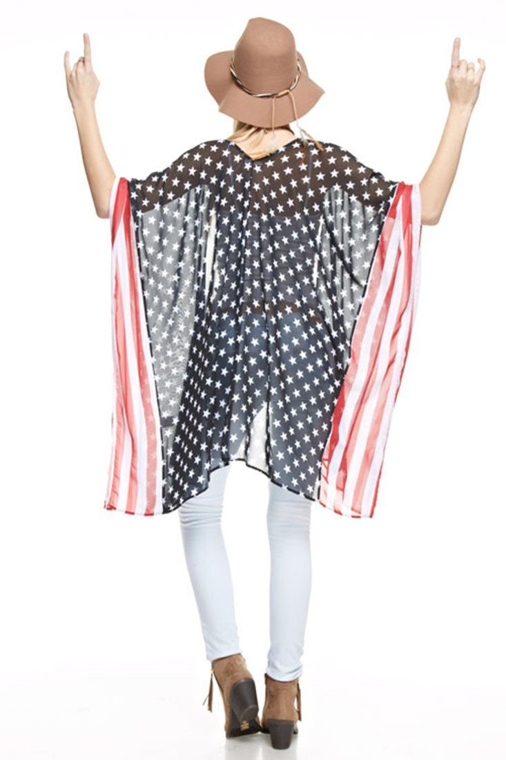 Niobe Clothing Stars & Stripes Sheer Kimono Cardigan Cover Up - f_outerwear