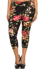 Niobe Clothing Black Rose Design Plus Size Capri Leggings - leggings