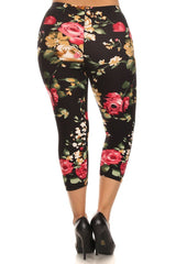 Niobe Clothing Black Rose Design Plus Size Capri Leggings - leggings