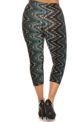 Niobe Clothing Teal Zig Zag Design Plus Size Capri Leggings - leggings