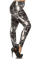 Niobe Clothing Black/White Abstraction Design Plus Size Leggings - leggings