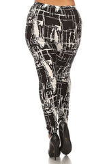 Niobe Clothing Black/White Abstraction Design Plus Size Leggings - leggings