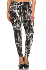 Niobe Clothing Black/White Abstraction Design Plus Size Leggings - leggings