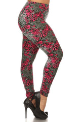 Niobe Clothing Rose Swirls Design Plus Size Leggings - leggings