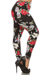 Niobe Clothing Crimson Rose Design Plus Size Leggings - leggings