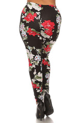 Niobe Clothing Crimson Rose Design Plus Size Leggings - leggings