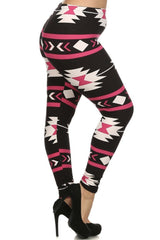 Niobe Clothing Pink Aztec Design Plus Size Leggings - leggings