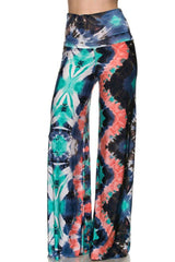 Niobe Clothing High Waist Fold Over Wide Leg Palazzo Pants (Oceanic Coral) - pants