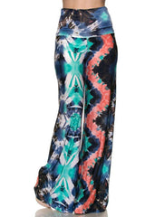 Niobe Clothing High Waist Fold Over Wide Leg Palazzo Pants (Oceanic Coral) - pants