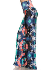 Niobe Clothing High Waist Fold Over Wide Leg Palazzo Pants (Oceanic Coral) - pants