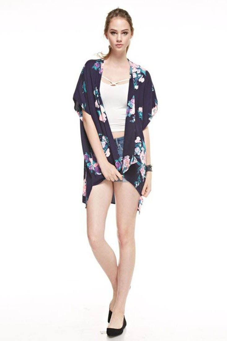 Niobe Clothing Navy Floral Bouquet Kimono Cardigan Cover Up - Cardigans f_outerwear