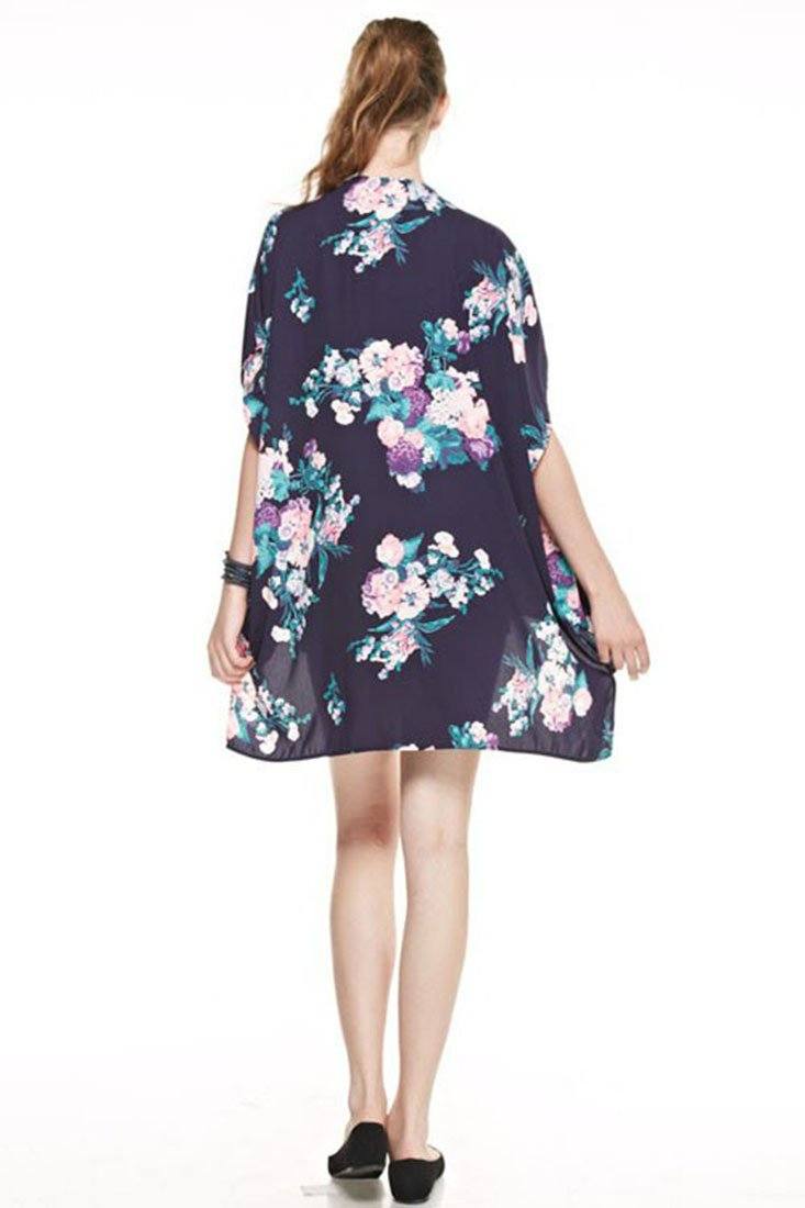 Niobe Clothing Navy Floral Bouquet Kimono Cardigan Cover Up - Cardigans f_outerwear