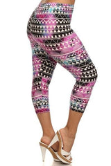 Niobe Clothing Pink Tie Dye Aztec Design Plus Size Capri Leggings - leggings