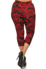 Niobe Clothing Red Baroque Me Design Plus Size Capri Leggings - leggings