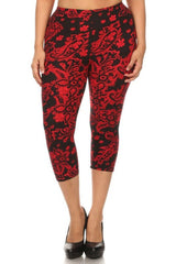 Niobe Clothing Red Baroque Me Design Plus Size Capri Leggings - leggings
