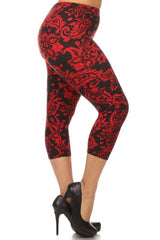 Niobe Clothing Red Baroque Me Design Plus Size Capri Leggings - leggings
