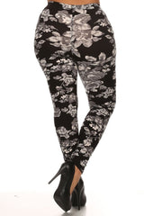 Niobe Clothing White Rose Design Plus Size Leggings - leggings