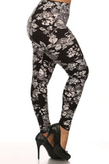 Niobe Clothing White Rose Design Plus Size Leggings - leggings