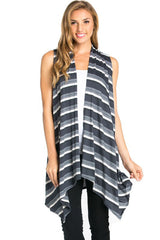Sleeveless Asymmetric Hem Open Front Cardigan in Grey Mix Cardigans- Niobe Clothing